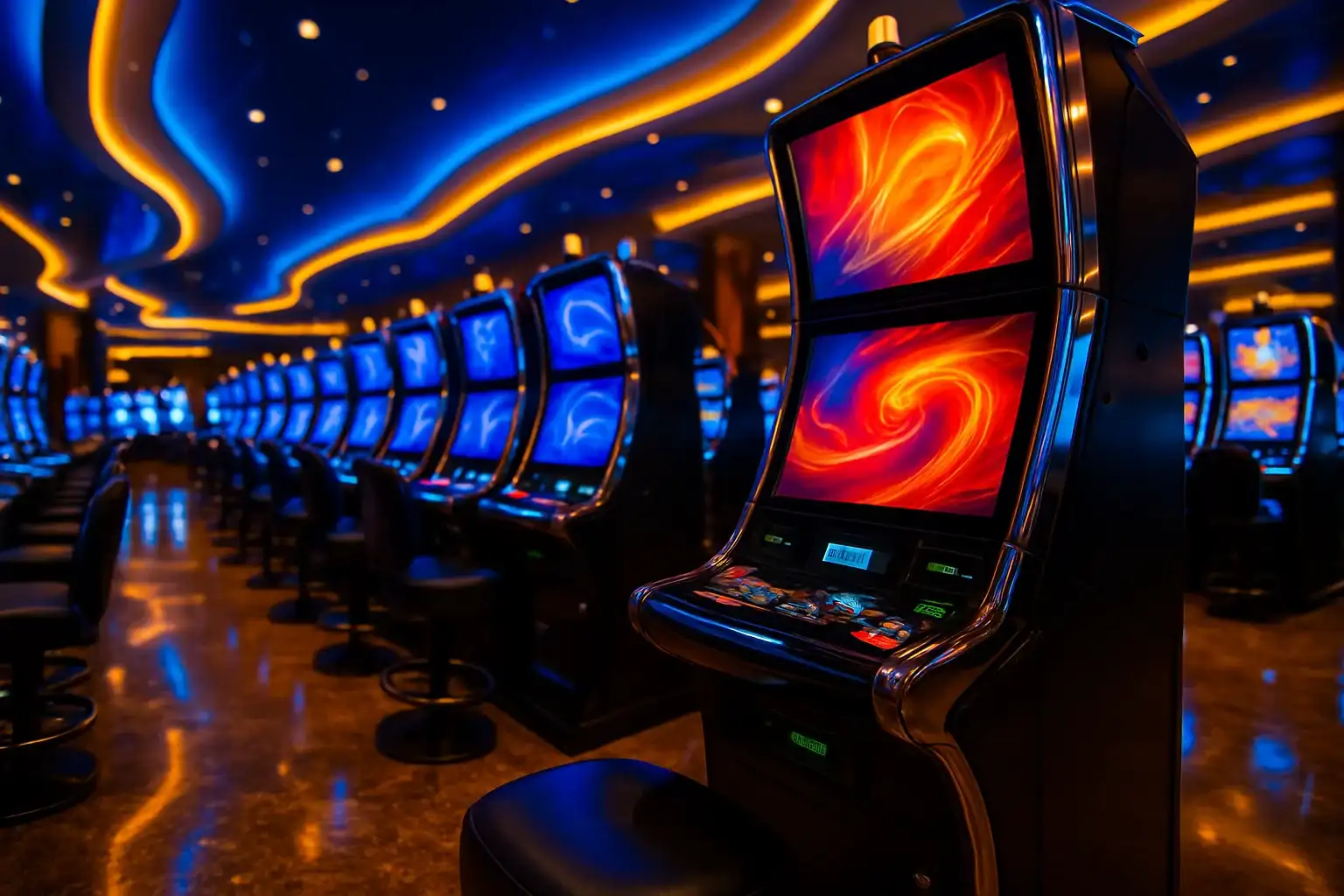 Premium Philippine casino slots floor at night inside Manila resort